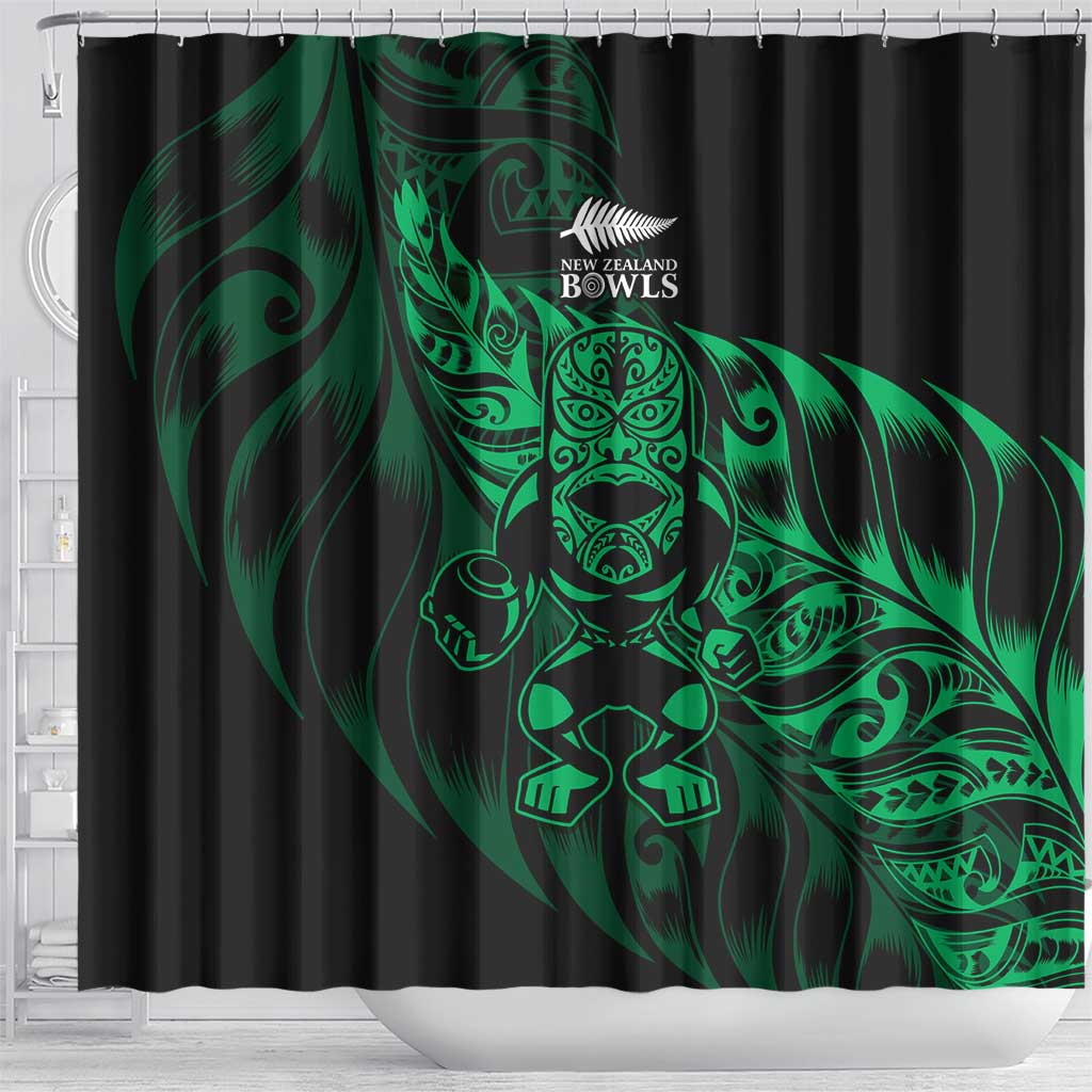 New Zealand Lawn Bowls Shower Curtain Green Maori Warrior Tribal Silver Fern LT9 - Polynesian Pride