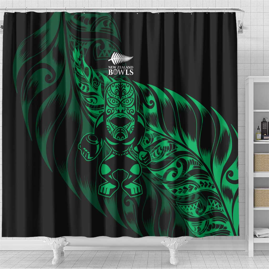New Zealand Lawn Bowls Shower Curtain Green Maori Warrior Tribal Silver Fern LT9 - Polynesian Pride