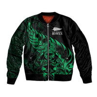 New Zealand Lawn Bowls Custom Sleeve Zip Bomber Jacket Green Maori Warrior Tribal Silver Fern LT9 Unisex Green - Polynesian Pride