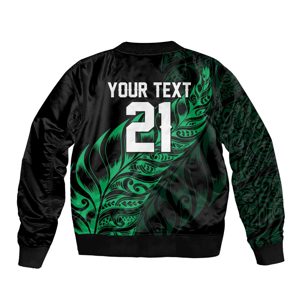 New Zealand Lawn Bowls Custom Sleeve Zip Bomber Jacket Green Maori Warrior Tribal Silver Fern LT9 - Polynesian Pride