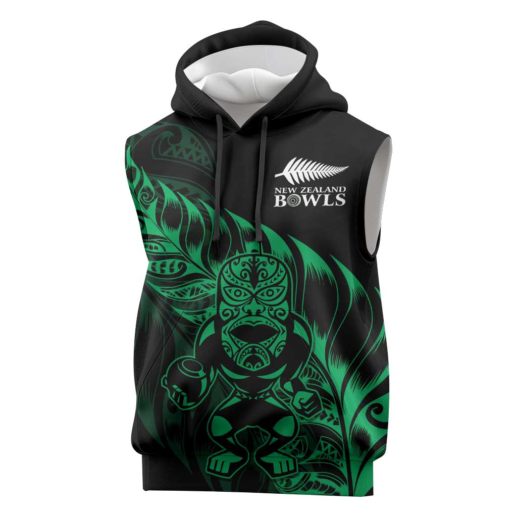 New Zealand Lawn Bowls Custom Sleeveless Hoodie Green Maori Warrior Tribal Silver Fern LT9 Green - Polynesian Pride