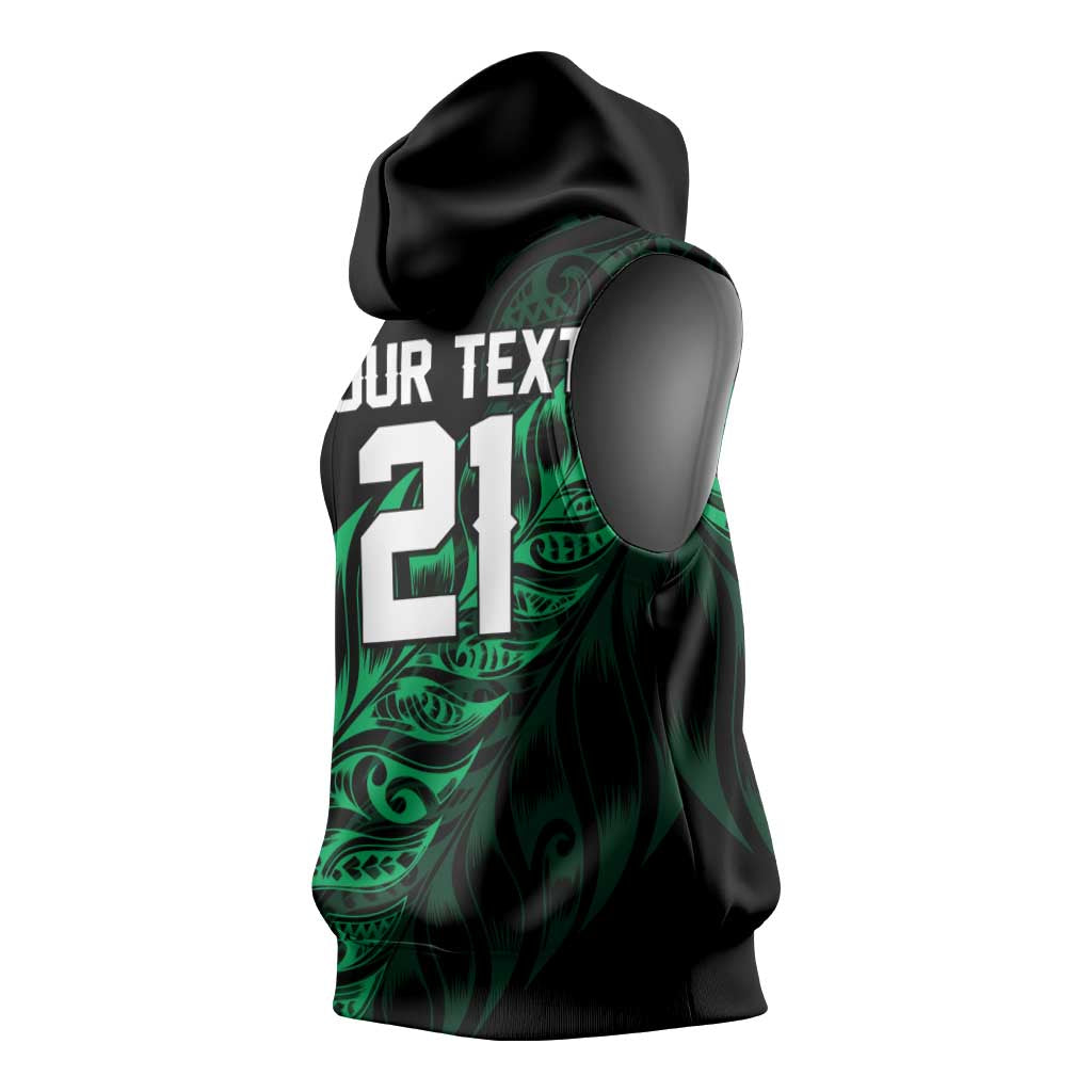 New Zealand Lawn Bowls Custom Sleeveless Hoodie Green Maori Warrior Tribal Silver Fern LT9 - Polynesian Pride