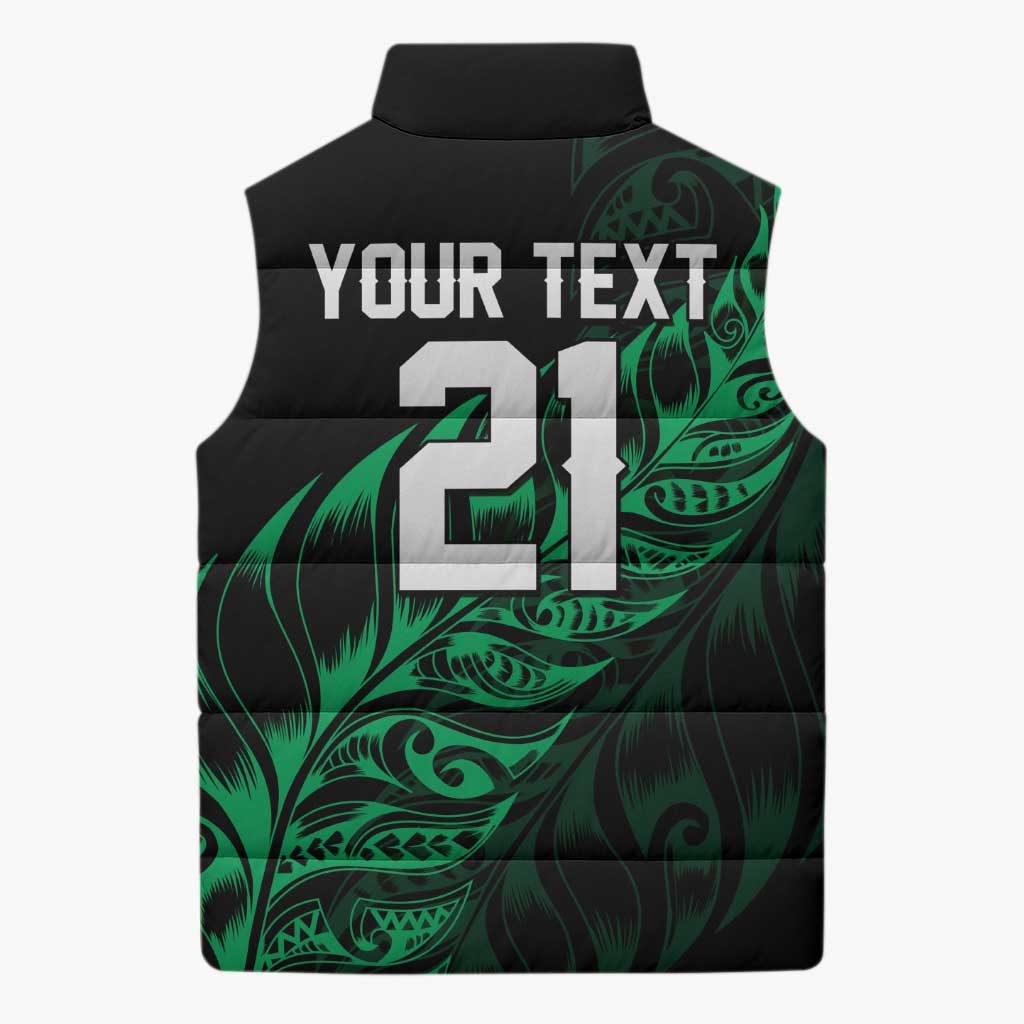 New Zealand Lawn Bowls Custom Sleeveless Puffer Jacket Green Maori Warrior Tribal Silver Fern LT9 - Polynesian Pride