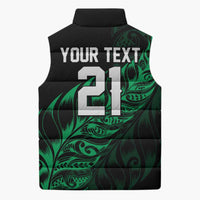 New Zealand Lawn Bowls Custom Sleeveless Puffer Jacket Green Maori Warrior Tribal Silver Fern LT9 - Polynesian Pride