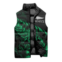 New Zealand Lawn Bowls Custom Sleeveless Puffer Jacket Green Maori Warrior Tribal Silver Fern LT9 - Polynesian Pride