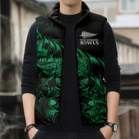 New Zealand Lawn Bowls Custom Sleeveless Puffer Jacket Green Maori Warrior Tribal Silver Fern LT9 - Polynesian Pride