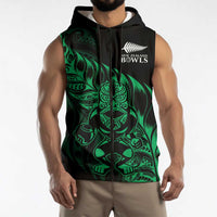 New Zealand Lawn Bowls Custom Sleeveless Zip Hoodie Green Maori Warrior Tribal Silver Fern LT9 - Polynesian Pride