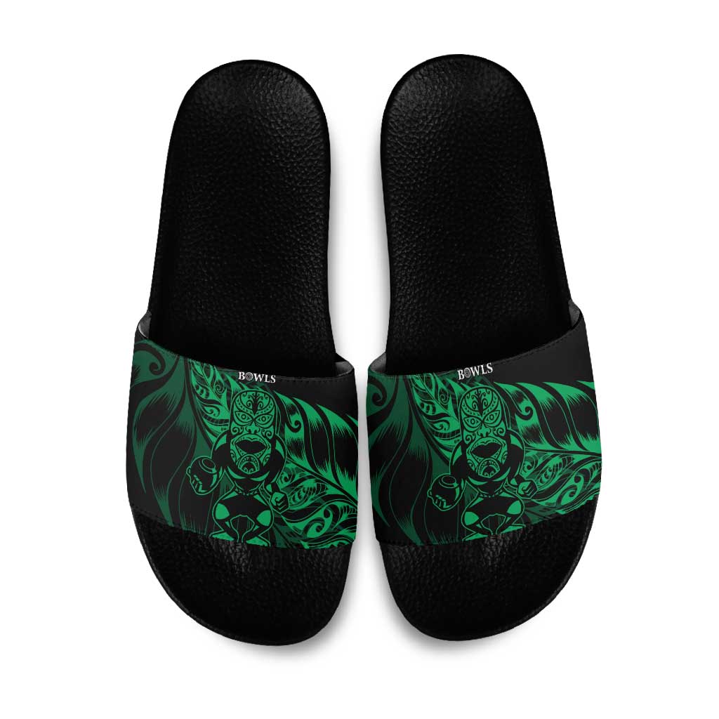 New Zealand Lawn Bowls Slide Sandals Green Maori Warrior Tribal Silver Fern LT9 Green - Polynesian Pride