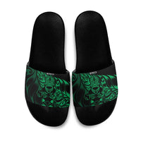 New Zealand Lawn Bowls Slide Sandals Green Maori Warrior Tribal Silver Fern LT9 Green - Polynesian Pride