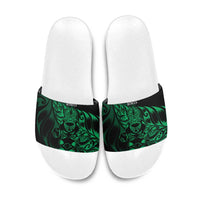 New Zealand Lawn Bowls Slide Sandals Green Maori Warrior Tribal Silver Fern LT9 Green - Polynesian Pride