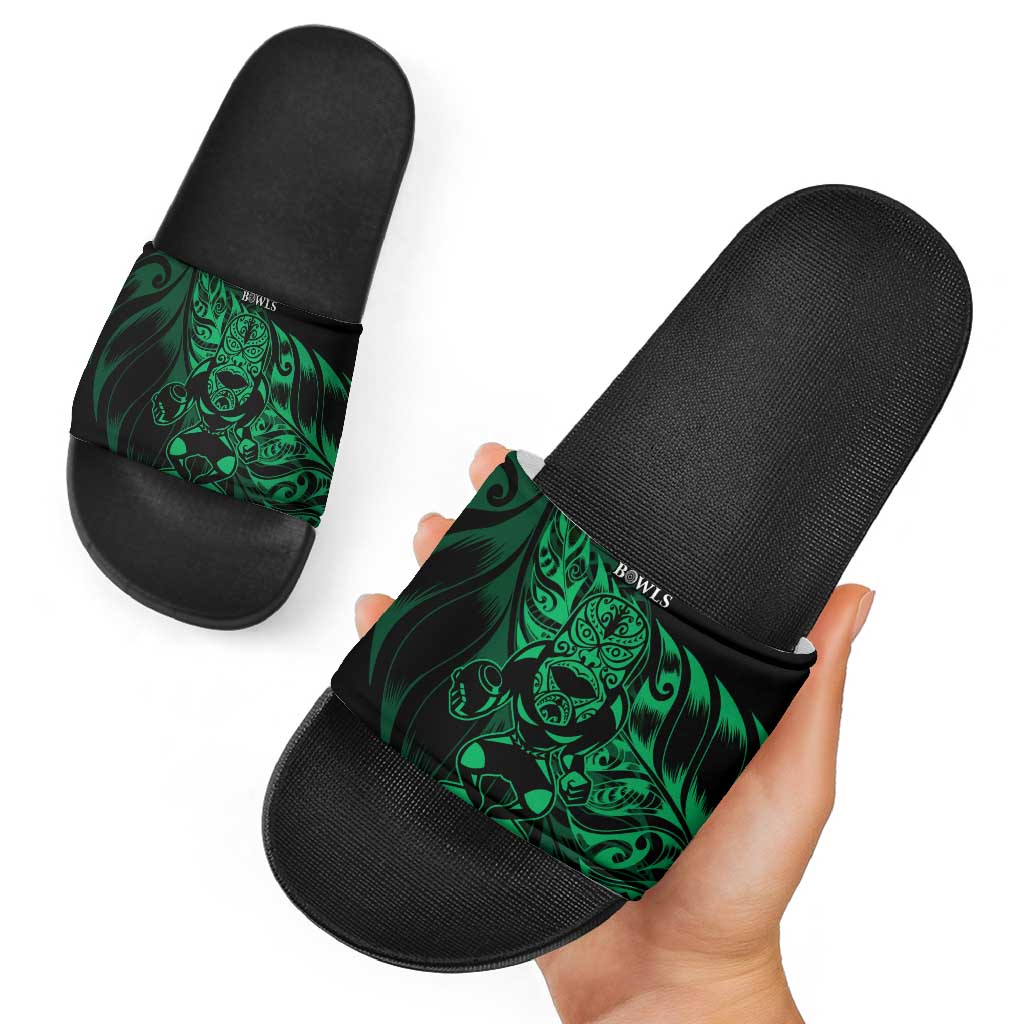 New Zealand Lawn Bowls Slide Sandals Green Maori Warrior Tribal Silver Fern LT9 - Polynesian Pride