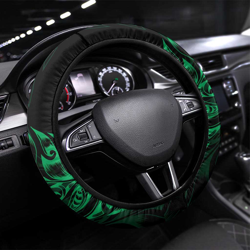 New Zealand Lawn Bowls Steering Wheel Cover Green Maori Warrior Tribal Silver Fern LT9 Universal Fit Green - Polynesian Pride