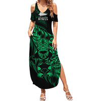New Zealand Lawn Bowls Custom Summer Maxi Dress Green Maori Warrior Tribal Silver Fern LT9 Women Green - Polynesian Pride