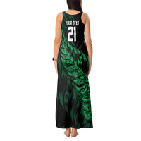 New Zealand Lawn Bowls Custom Tank Maxi Dress Green Maori Warrior Tribal Silver Fern LT9 - Polynesian Pride