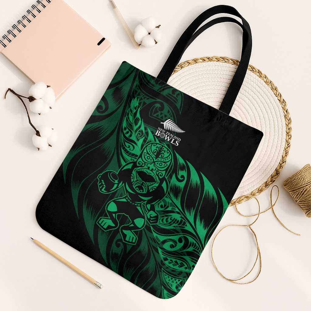 New Zealand Lawn Bowls Tote Bag Green Maori Warrior Tribal Silver Fern LT9 Black Strap One Size Green - Polynesian Pride
