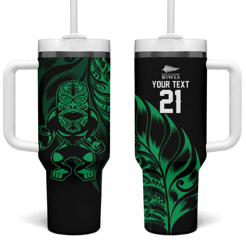 New Zealand Lawn Bowls Custom Tumbler With Handle Green Maori Warrior Tribal Silver Fern LT9 One Size: 40 oz Green - Polynesian Pride