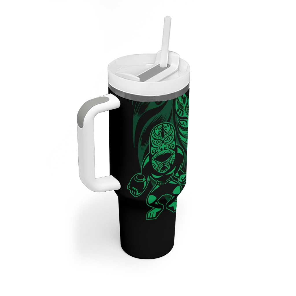 New Zealand Lawn Bowls Custom Tumbler With Handle Green Maori Warrior Tribal Silver Fern LT9 - Polynesian Pride