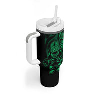 New Zealand Lawn Bowls Custom Tumbler With Handle Green Maori Warrior Tribal Silver Fern LT9 - Polynesian Pride