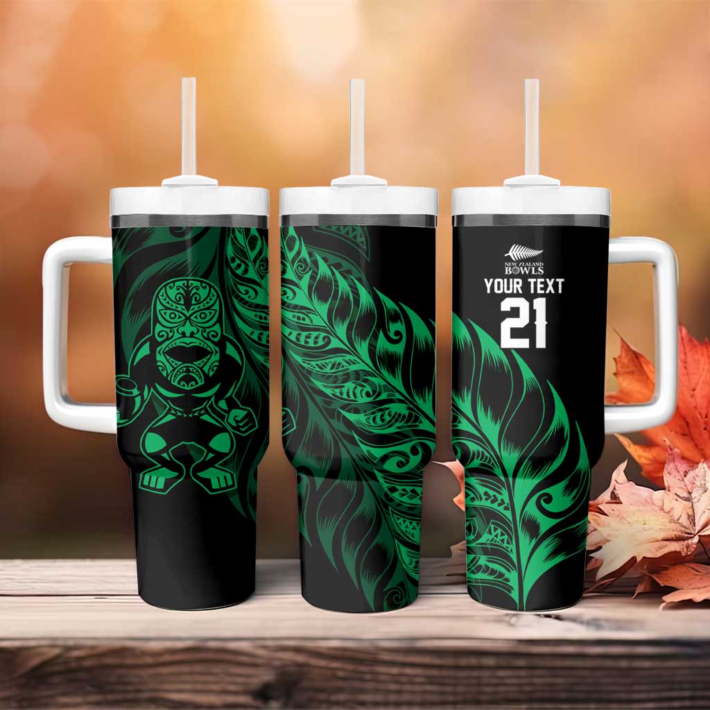 New Zealand Lawn Bowls Custom Tumbler With Handle Green Maori Warrior Tribal Silver Fern LT9 - Polynesian Pride