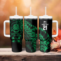 New Zealand Lawn Bowls Custom Tumbler With Handle Green Maori Warrior Tribal Silver Fern LT9 - Polynesian Pride