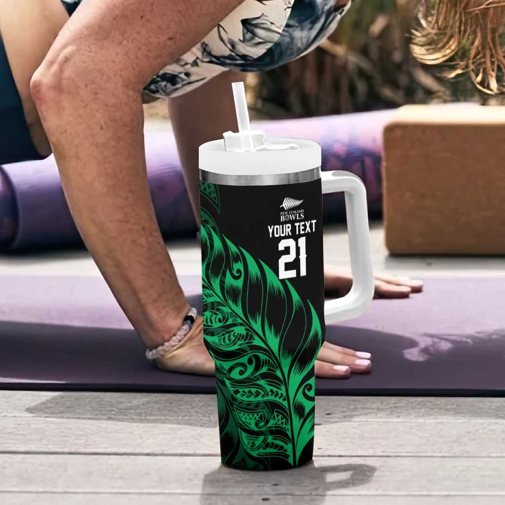 New Zealand Lawn Bowls Custom Tumbler With Handle Green Maori Warrior Tribal Silver Fern LT9 - Polynesian Pride
