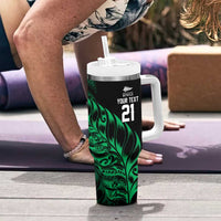 New Zealand Lawn Bowls Custom Tumbler With Handle Green Maori Warrior Tribal Silver Fern LT9 - Polynesian Pride