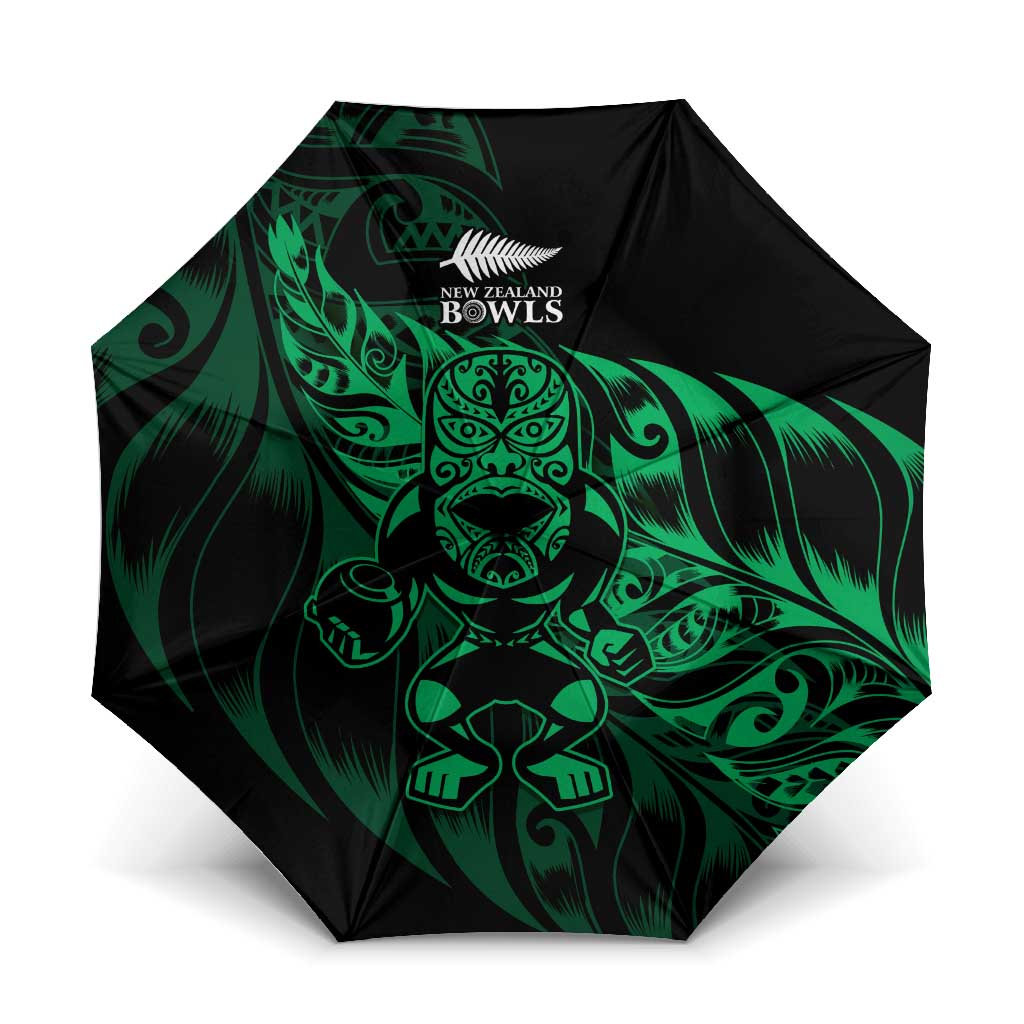 New Zealand Lawn Bowls Umbrella Green Maori Warrior Tribal Silver Fern LT9 One Size Folded 11.42 inch Opened Diameter 37.4 inch Green - Polynesian Pride