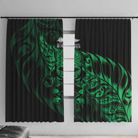 New Zealand Lawn Bowls Window Curtain Green Maori Warrior Tribal Silver Fern LT9 With Hooks Green - Polynesian Pride