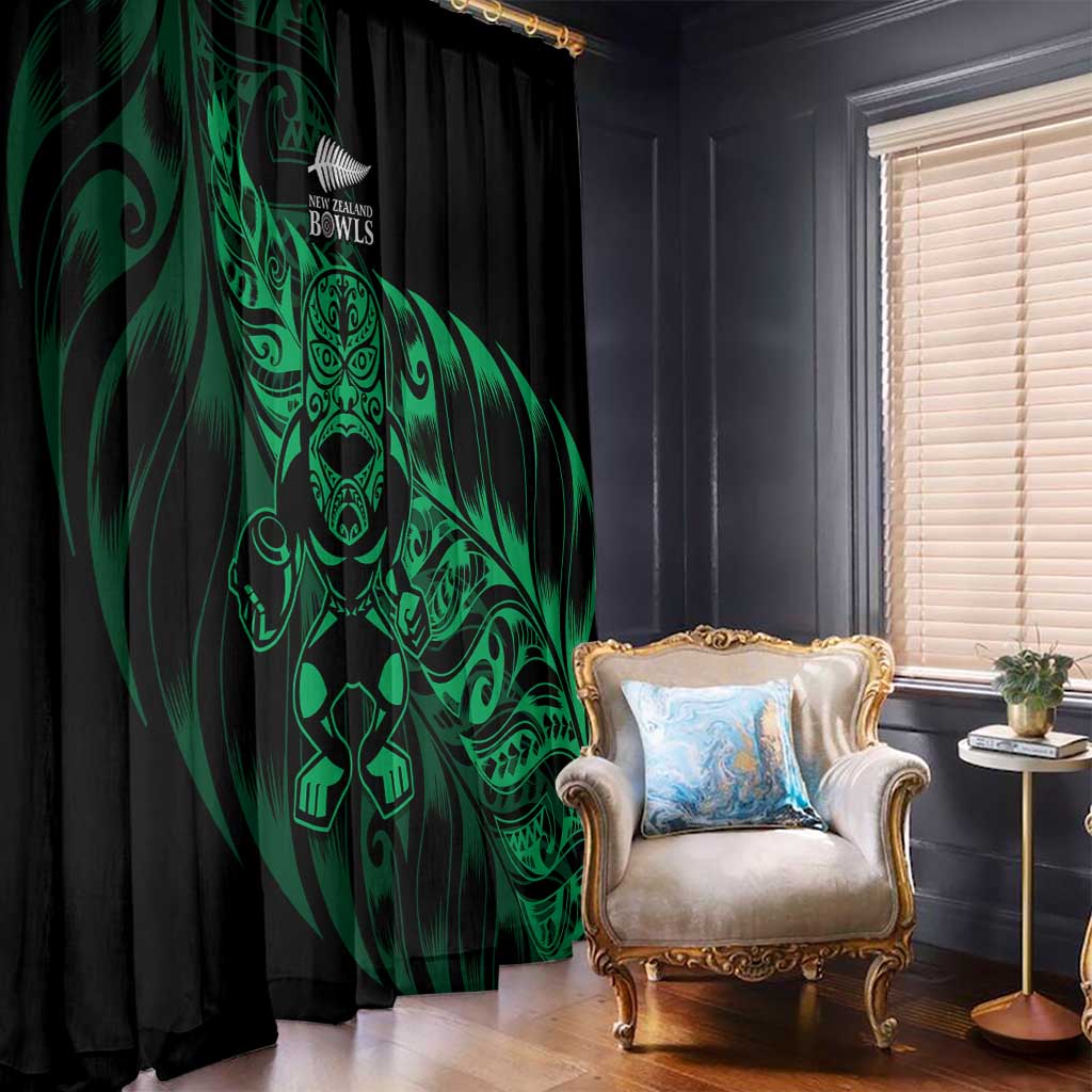 New Zealand Lawn Bowls Window Curtain Green Maori Warrior Tribal Silver Fern LT9 - Polynesian Pride