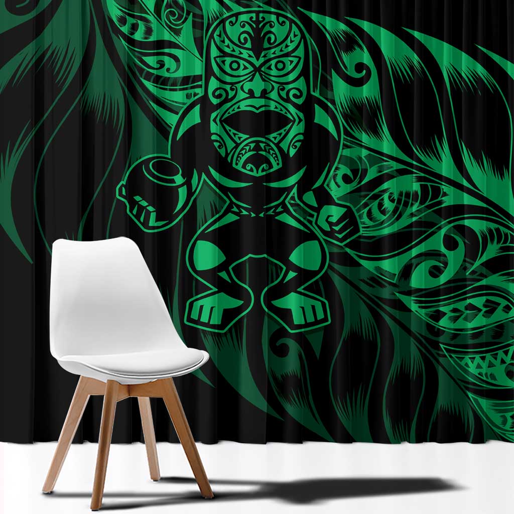 New Zealand Lawn Bowls Window Curtain Green Maori Warrior Tribal Silver Fern LT9 - Polynesian Pride