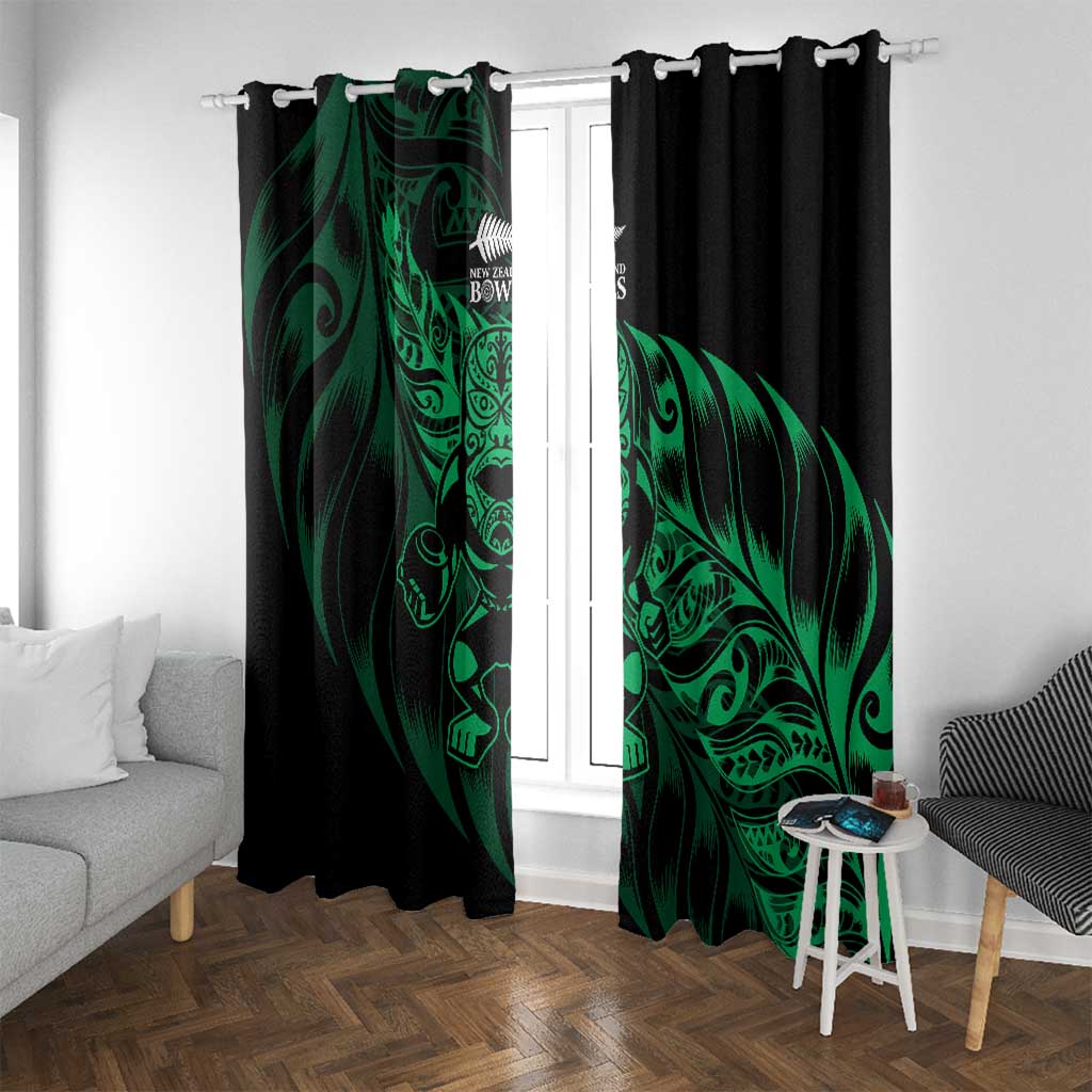 New Zealand Lawn Bowls Window Curtain Green Maori Warrior Tribal Silver Fern LT9 With Grommets Green - Polynesian Pride