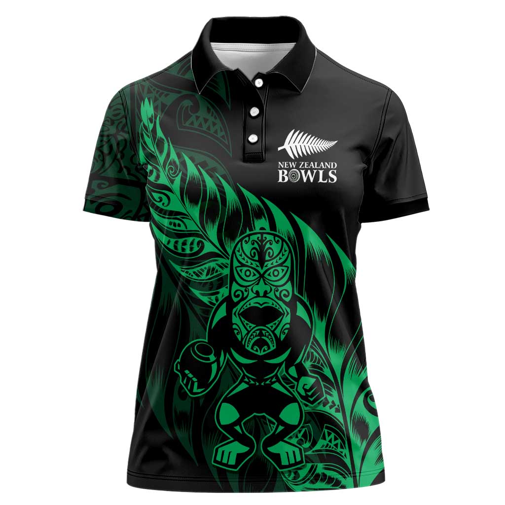 New Zealand Lawn Bowls Custom Women Polo Shirt Green Maori Warrior Tribal Silver Fern LT9 Female Green - Polynesian Pride