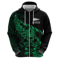 New Zealand Lawn Bowls Custom Zip Hoodie Green Maori Warrior Tribal Silver Fern LT9 - Polynesian Pride
