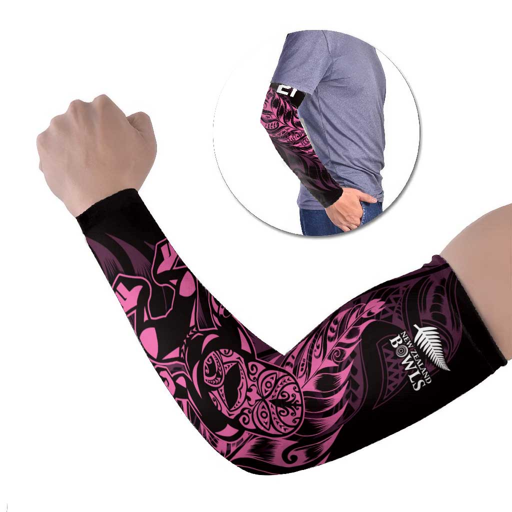 New Zealand Lawn Bowls Custom Arm Sleeves Pink Maori Warrior Tribal Silver Fern LT9 Set of 2 Pink - Polynesian Pride