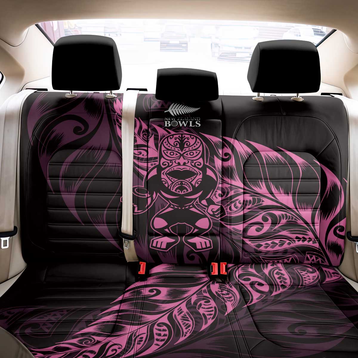 New Zealand Lawn Bowls Back Car Seat Cover Pink Maori Warrior Tribal Silver Fern - Polynesian Pride