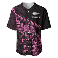 New Zealand Lawn Bowls Custom Baseball Jersey Pink Maori Warrior Tribal Silver Fern LT9 Pink - Polynesian Pride