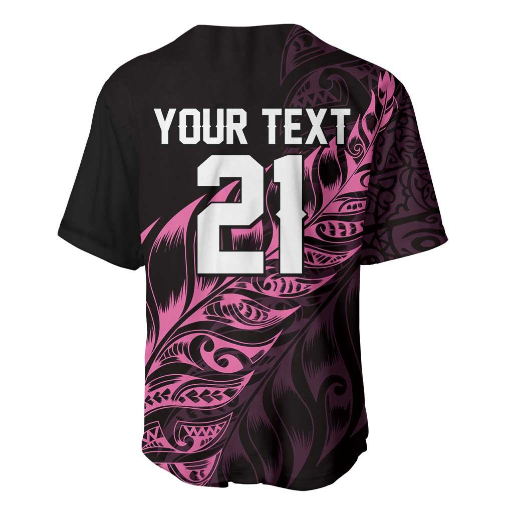 New Zealand Lawn Bowls Custom Baseball Jersey Pink Maori Warrior Tribal Silver Fern LT9 - Polynesian Pride