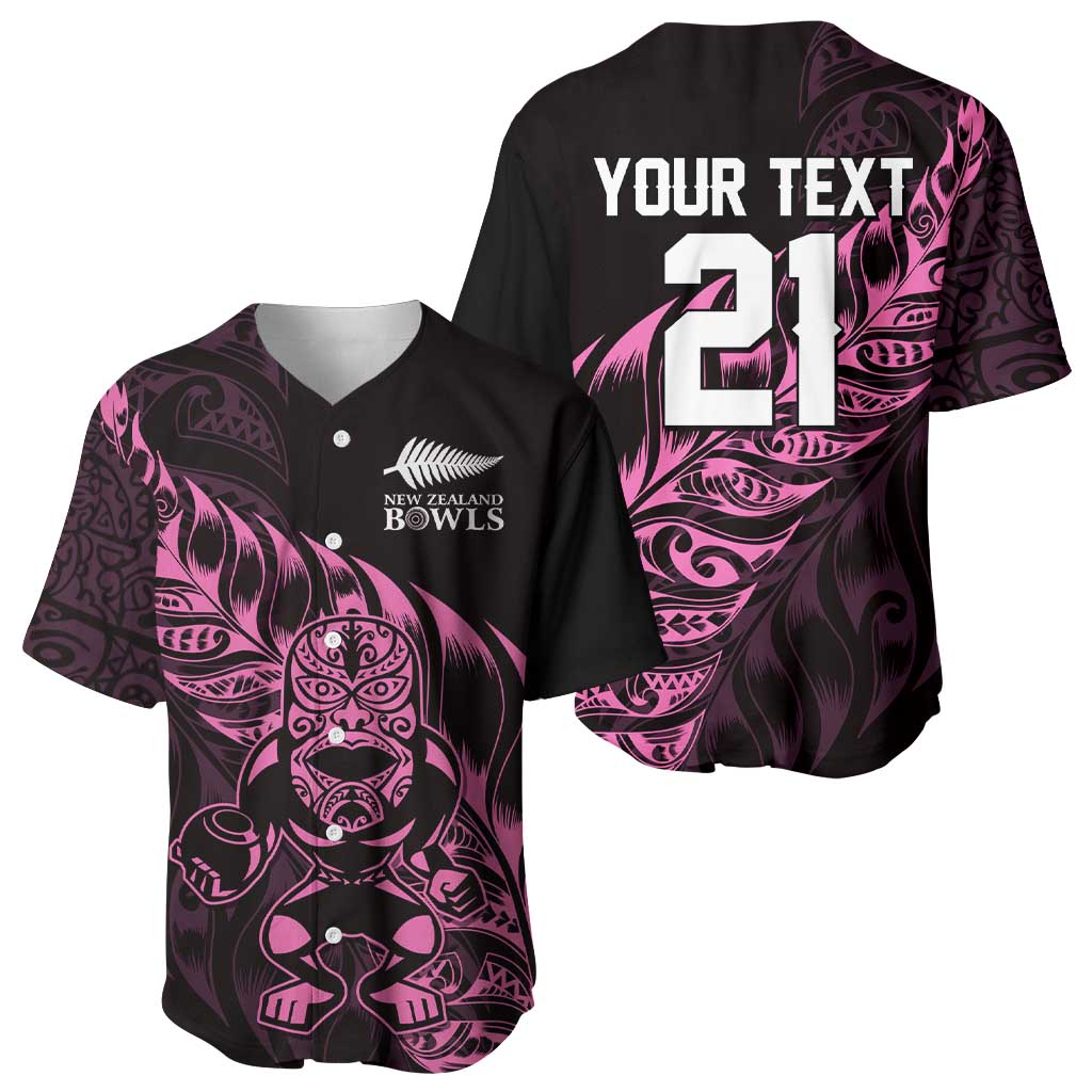 New Zealand Lawn Bowls Custom Baseball Jersey Pink Maori Warrior Tribal Silver Fern LT9 - Polynesian Pride