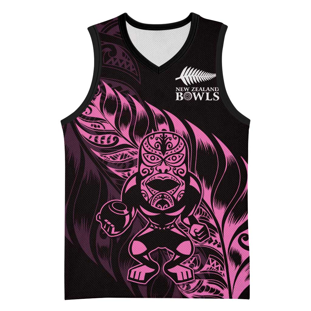 New Zealand Lawn Bowls Custom Basketball Jersey Pink Maori Warrior Tribal Silver Fern LT9 Unisex Pink - Polynesian Pride