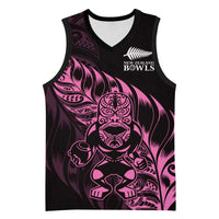 New Zealand Lawn Bowls Custom Basketball Jersey Pink Maori Warrior Tribal Silver Fern LT9 Unisex Pink - Polynesian Pride