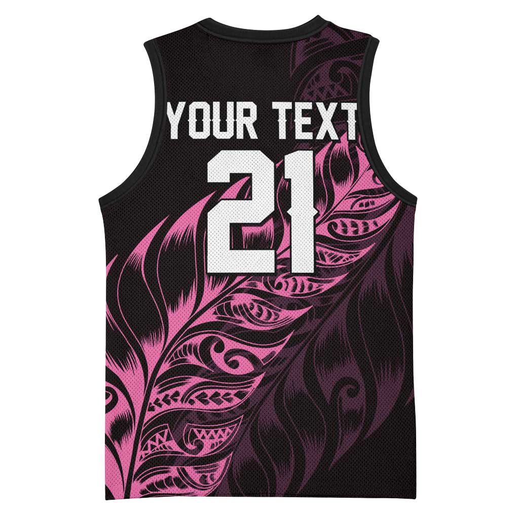 New Zealand Lawn Bowls Custom Basketball Jersey Pink Maori Warrior Tribal Silver Fern LT9 - Polynesian Pride