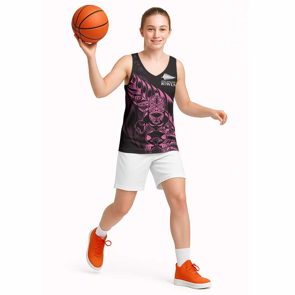 New Zealand Lawn Bowls Custom Basketball Jersey Pink Maori Warrior Tribal Silver Fern LT9 - Polynesian Pride