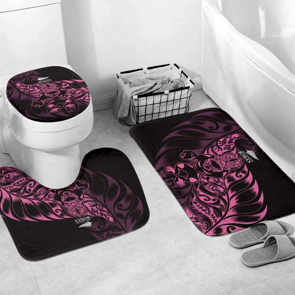 New Zealand Lawn Bowls Bathroom Set Pink Maori Warrior Tribal Silver Fern LT9 Mat Set Only (3 pcs) One Size Pink - Polynesian Pride