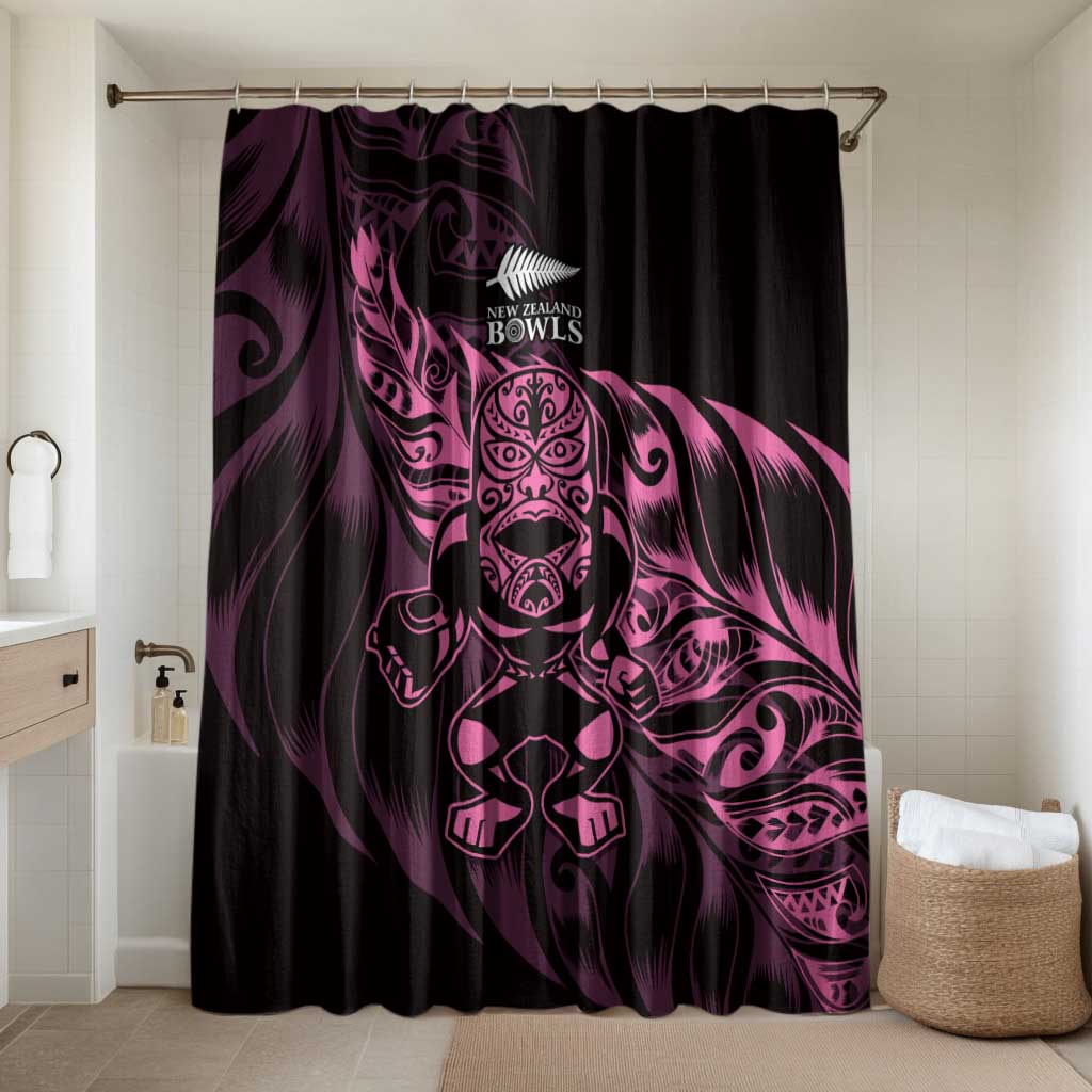 New Zealand Lawn Bowls Bathroom Set Pink Maori Warrior Tribal Silver Fern LT9 Shower Curtain Only Pink - Polynesian Pride