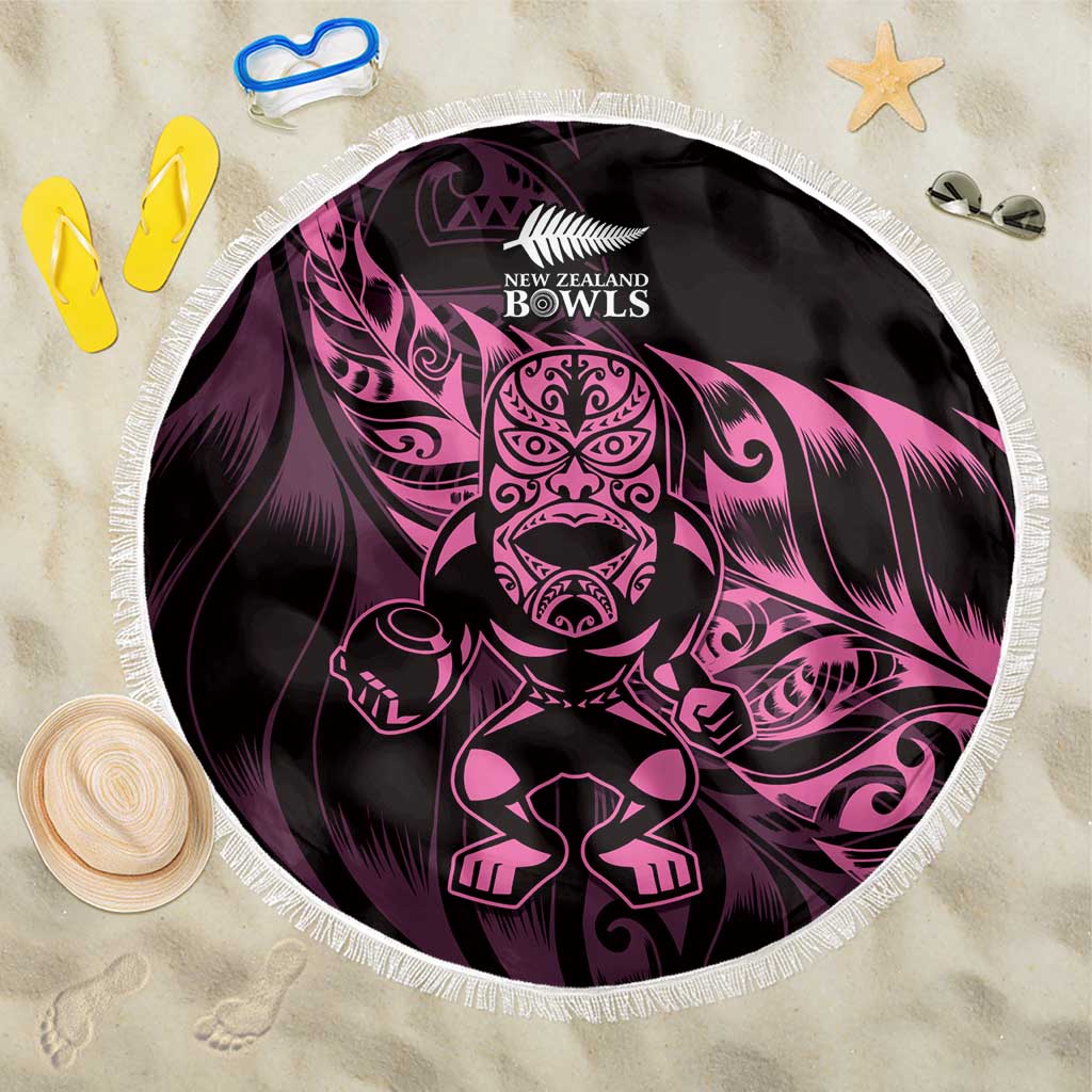 New Zealand Lawn Bowls Beach Blanket Pink Maori Warrior Tribal Silver Fern LT9 One Size 150cm Pink - Polynesian Pride