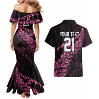 New Zealand Lawn Bowls Custom Couples Matching Mermaid Dress and Hawaiian Shirt Pink Maori Warrior Tribal Silver Fern LT9 - Polynesian Pride
