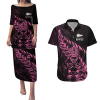 New Zealand Lawn Bowls Custom Couples Matching Puletasi and Hawaiian Shirt Pink Maori Warrior Tribal Silver Fern LT9 Pink - Polynesian Pride