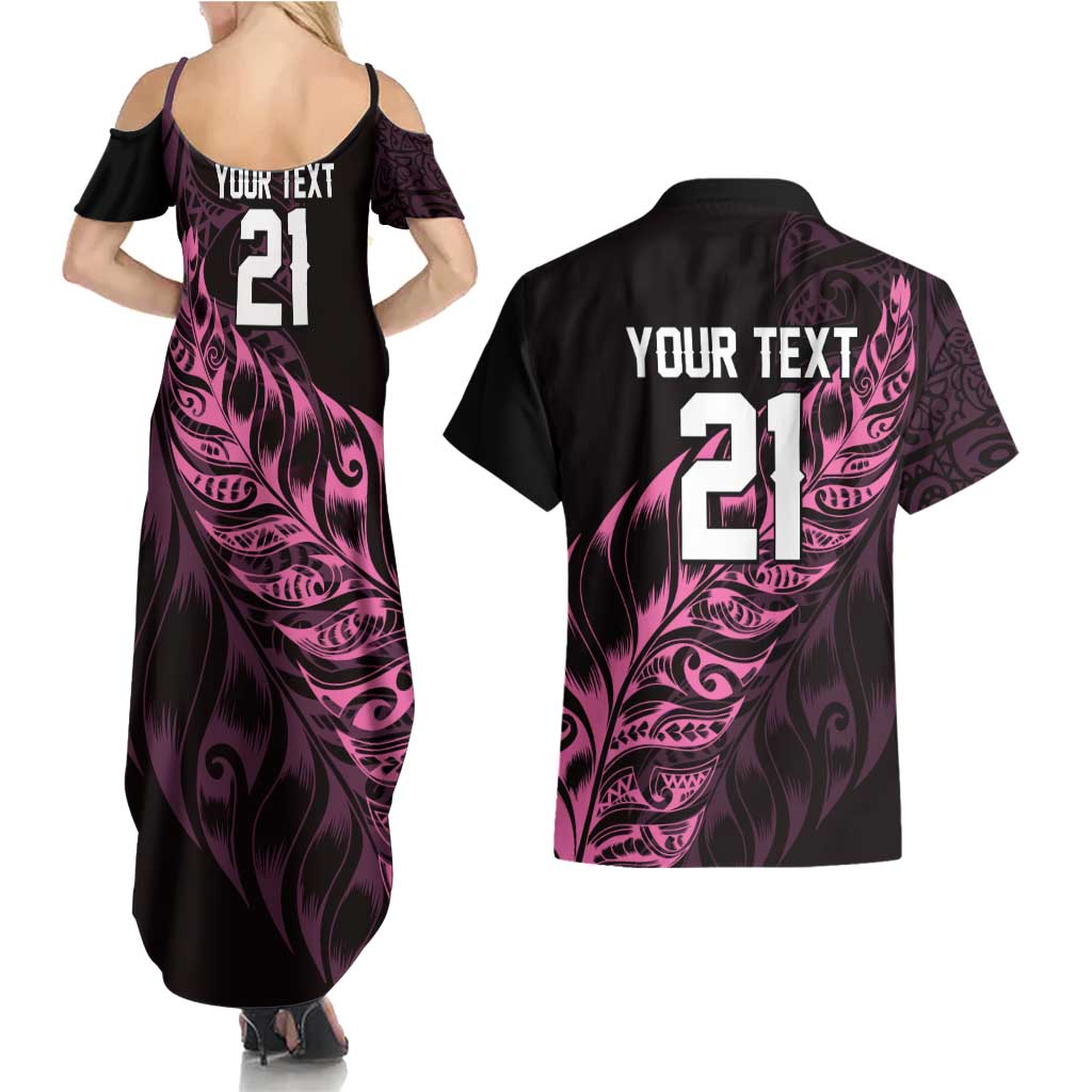 New Zealand Lawn Bowls Custom Couples Matching Summer Maxi Dress and Hawaiian Shirt Pink Maori Warrior Tribal Silver Fern LT9 - Polynesian Pride