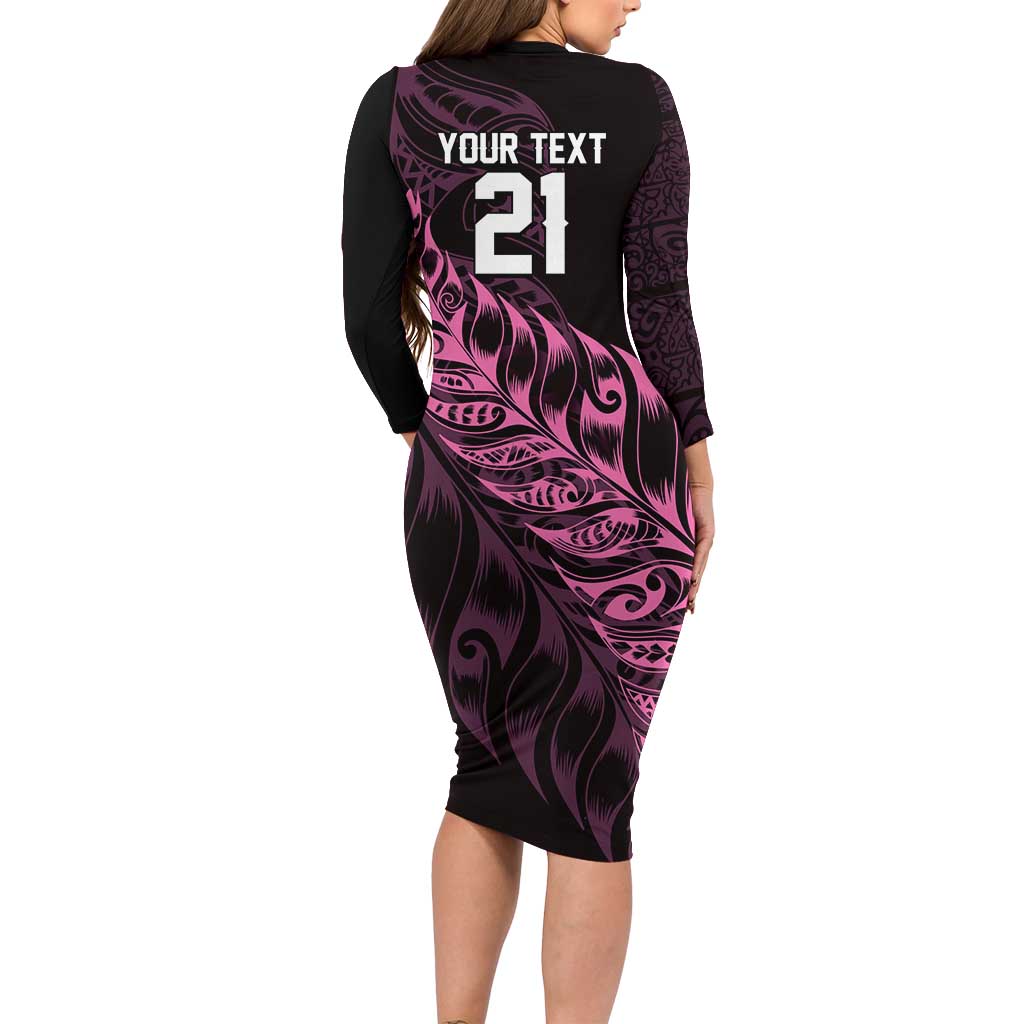 New Zealand Lawn Bowls Custom Family Matching Long Sleeve Bodycon Dress and Hawaiian Shirt Pink Maori Warrior Tribal Silver Fern LT9 - Polynesian Pride