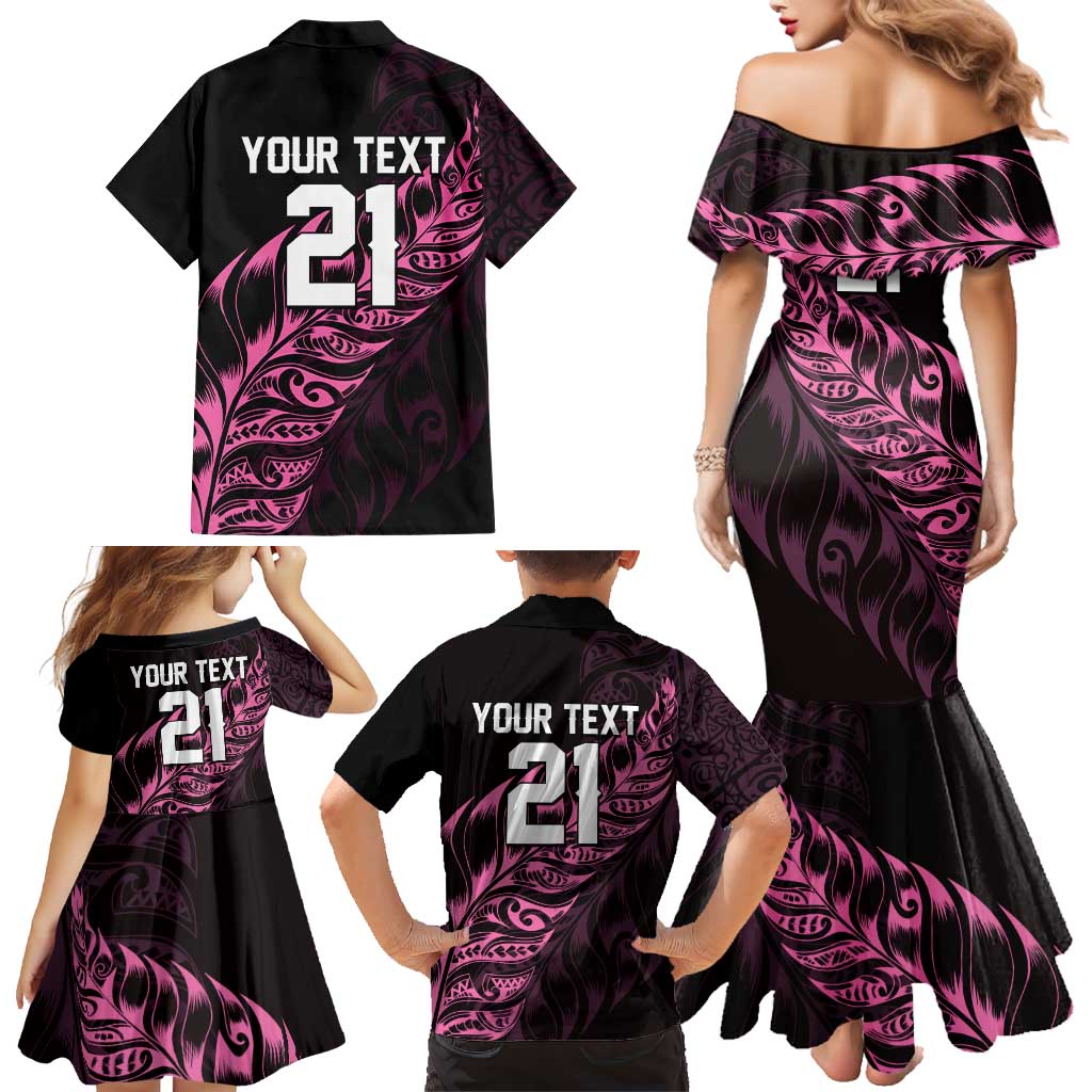 New Zealand Lawn Bowls Custom Family Matching Mermaid Dress and Hawaiian Shirt Pink Maori Warrior Tribal Silver Fern LT9 - Polynesian Pride